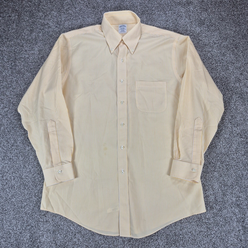 Brooks Brothers Dress Shirt Mens 16-33 Yellow Striped Slim Fit Non-Iron Button